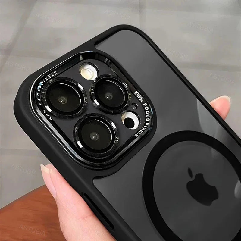 Luxury Magnetic Metal Lens Bumper Protection Case for Iphone 16 15 14 13 12 11 Pro Max 16 plus Wireless Charge Hard Clear Cover