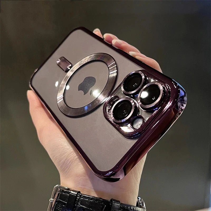 Luxury Plating Magnetic Wireless Charge Clear Case for Iphone 15 14 13 12 11 Pro Max 14 plus Magsafe Lens Protector Soft Cover