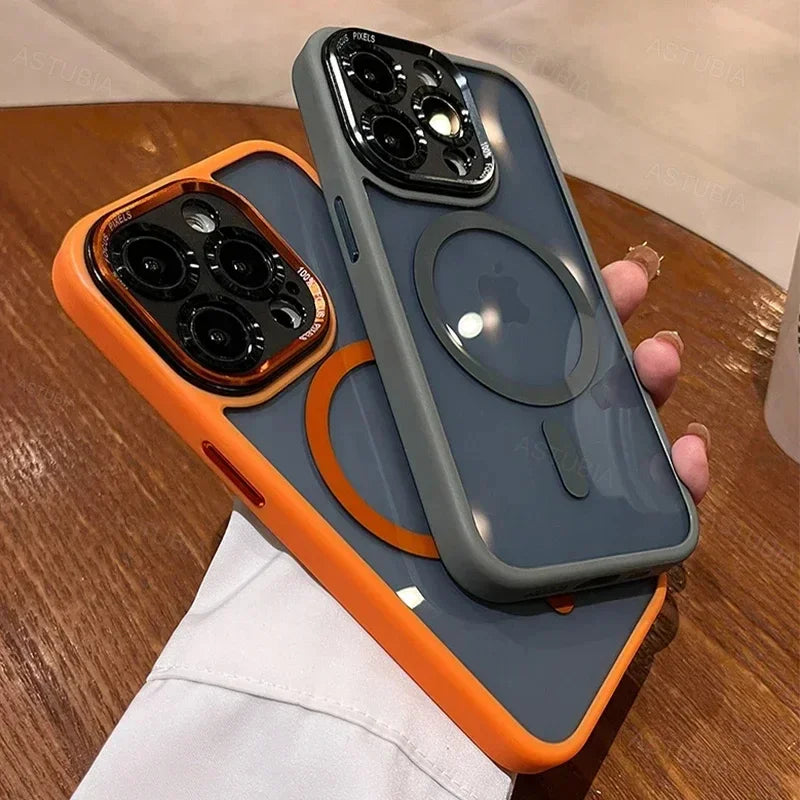 Luxury Magnetic Metal Lens Bumper Protection Case for Iphone 16 15 14 13 12 11 Pro Max 16 plus Wireless Charge Hard Clear Cover