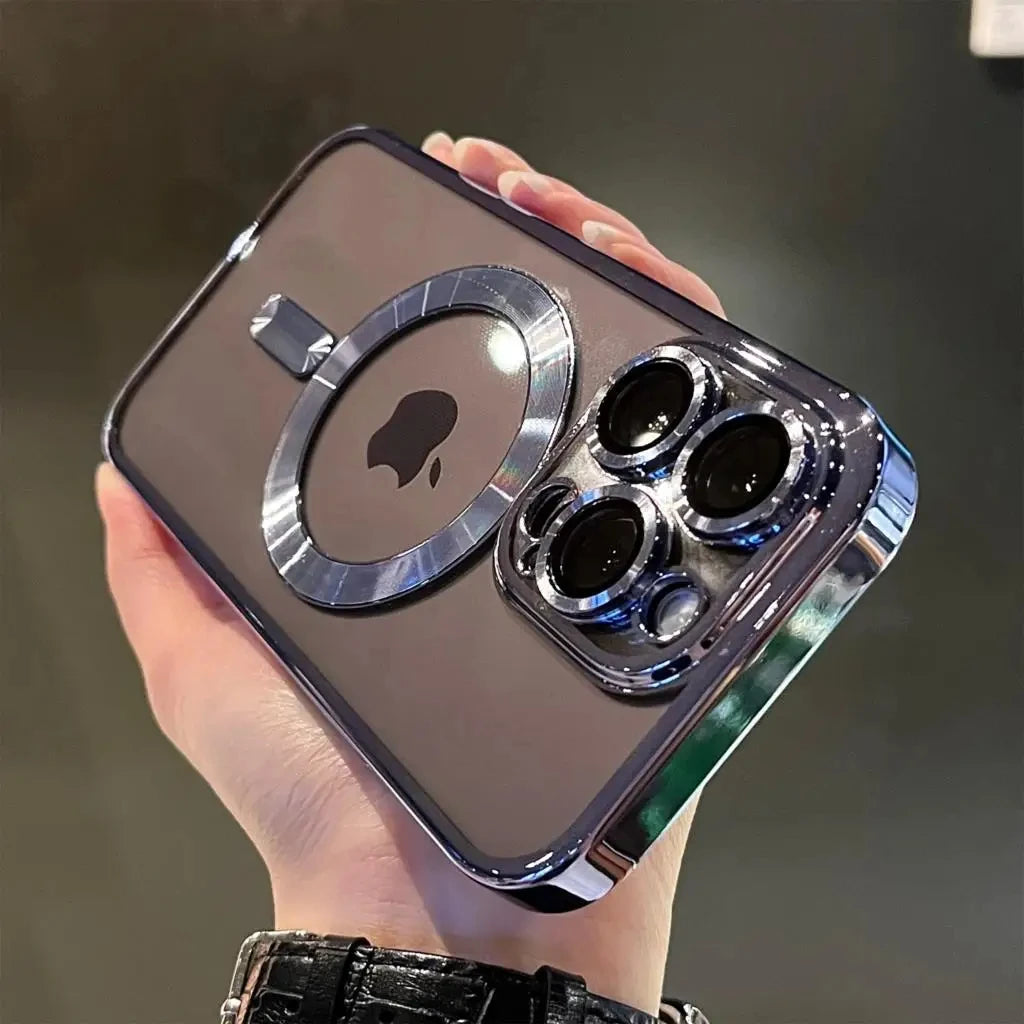 Luxury Plating Magnetic Wireless Charge Clear Case for Iphone 15 14 13 12 11 Pro Max 14 plus Magsafe Lens Protector Soft Cover
