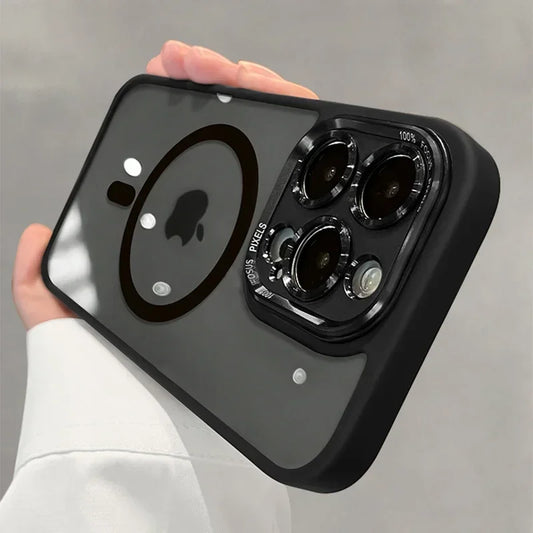 Luxury Magnetic Metal Lens Bumper Protection Case for Iphone 16 15 14 13 12 11 Pro Max 16 plus Wireless Charge Hard Clear Cover
