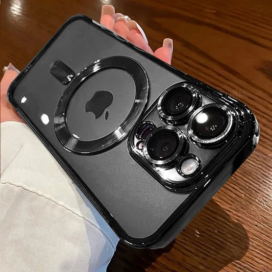Luxury Plating Magnetic Wireless Charge Clear Case for Iphone 15 14 13 12 11 Pro Max 14 plus Magsafe Lens Protector Soft Cover