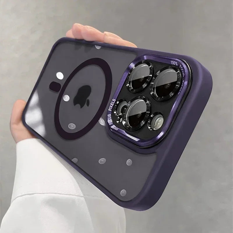 Luxury Magnetic Metal Lens Bumper Protection Case for Iphone 16 15 14 13 12 11 Pro Max 16 plus Wireless Charge Hard Clear Cover