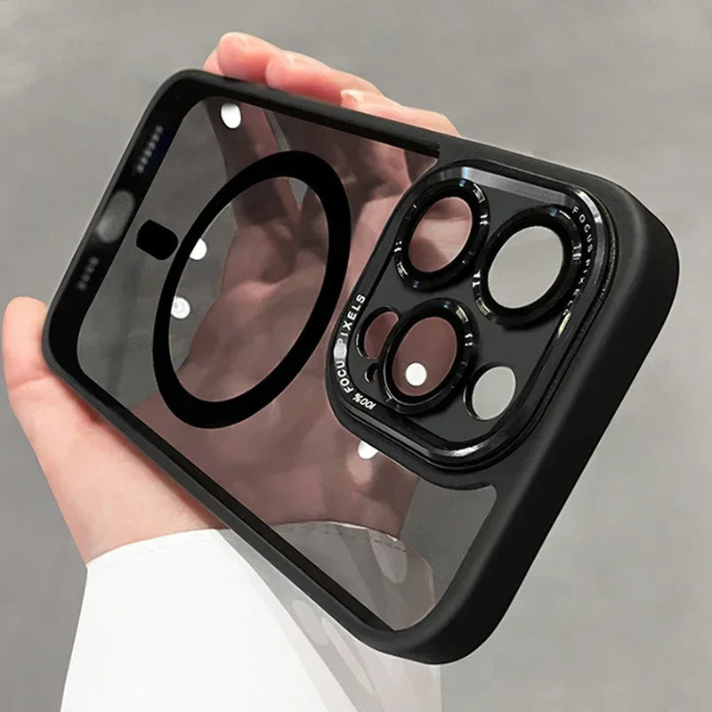 Luxury Magnetic Metal Lens Bumper Protection Case for Iphone 16 15 14 13 12 11 Pro Max 16 plus Wireless Charge Hard Clear Cover