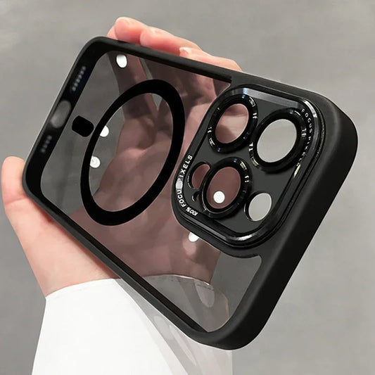 Luxury Magnetic Metal Lens Bumper Protection Case for Iphone 16 15 14 13 12 11 Pro Max 16 plus Wireless Charge Hard Clear Cover