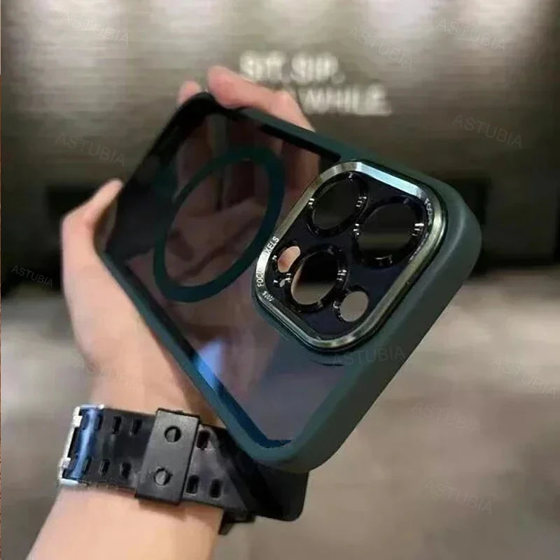 Luxury Magnetic Metal Lens Bumper Protection Case for Iphone 16 15 14 13 12 11 Pro Max 16 plus Wireless Charge Hard Clear Cover